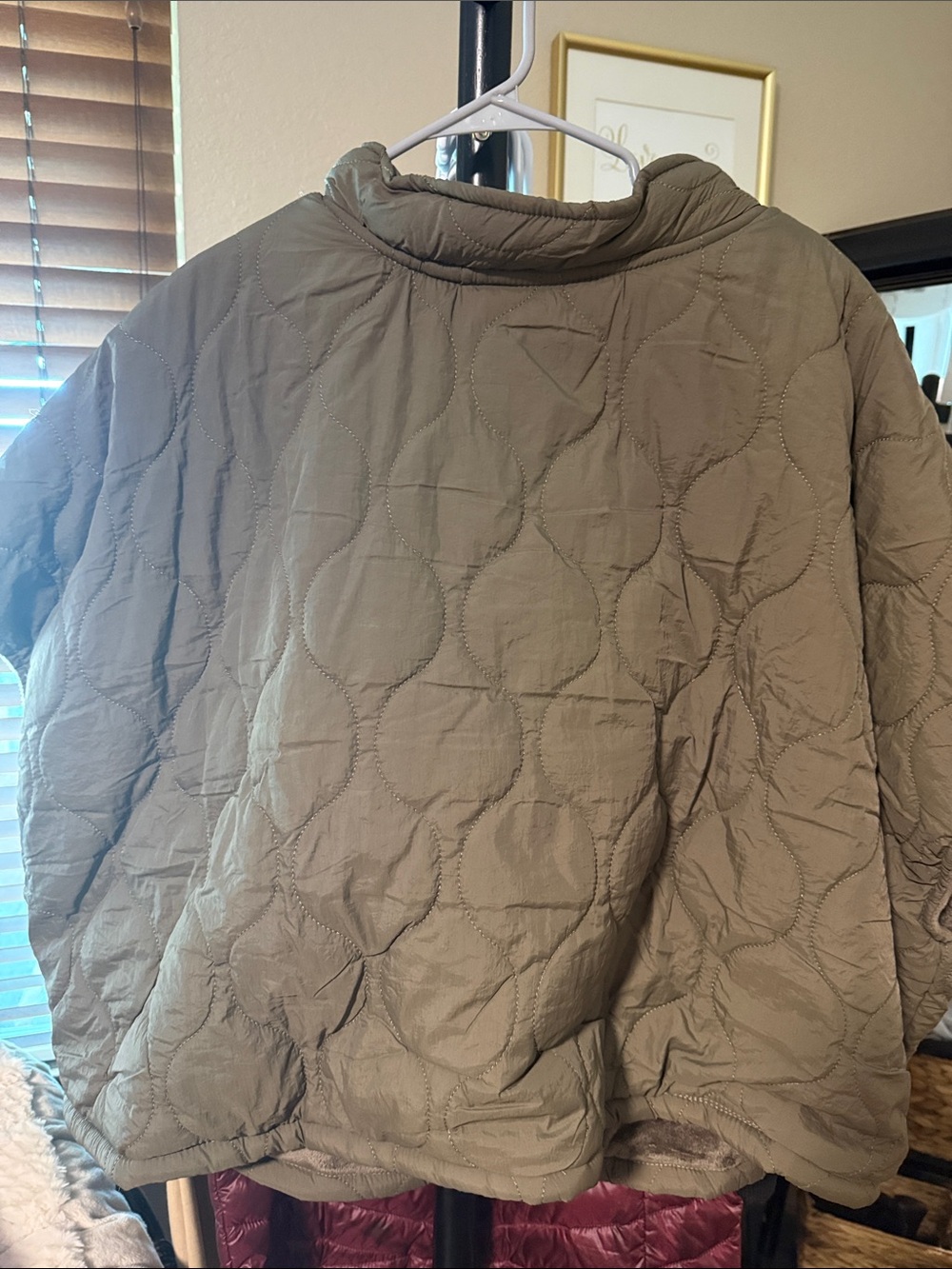 Cost Plus World Market Olive Green Quilted Pullover Jacket